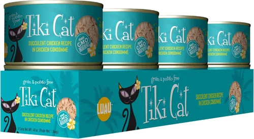Vista 2 de Tiki Cat Luau - Comida húmeda sin granos, baja en carbohidratos, con aves de corral o peces en consomé para gatos adultos y gatitos., Chicken