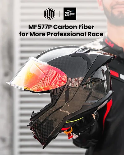 Vista 2 de ILM - Cascos de motocicleta de fibra de carbono de cara completa para adultos, con certificaciones DOT y ECE, Casco de Carreras MF577P
