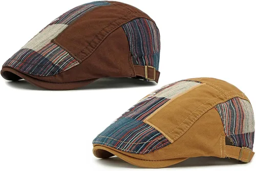 Vista 6 de Paquete de 2 gorras planas de algodón a cuadros para hombre, diseño de Ivy Cabbie Golf Gatsby