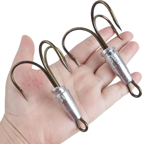 Vista 6 de Ganchos de enganche para enganchar ganchos agudos pesados, 4 ganchos de pesca con peso grandes para peces agudos para pesca de cebo, trucha, lubina