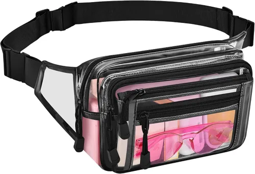 Vista 30 de Riñonera transparente aprobada por estadios para mujeres, para el trabajo, bolsa de cintura multiusos para viajes y eventos deportivos, 2 colores.