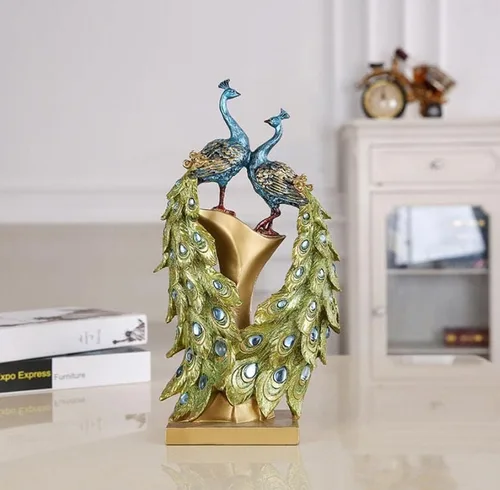 Vista 5 de Figura creativa de resina de estutuas de pavo real de 14 pulgadas, decoración interior del hogar, regalos de boda (corazón)