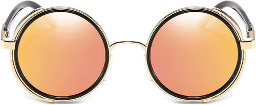 Vista 2 de Dollger Steampunk - Gafas de sol redondas retro vintage con marco circular de metal Negro