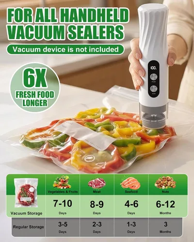 Vista 2 de RIWUSI 30 bolsas selladoras al vacío reutilizables para alimentos con válvula de aire y 10 clips de sellado, pequeñas (8.2 x 8.7 pulgadas), bolsas