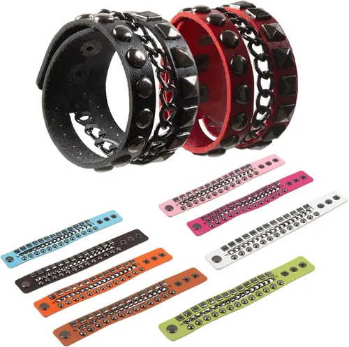 Vista 3 de Caiyao Juego de 4 pulseras punk góticas de piel sintética con remaches y tachuelas, para hombre y mujer, estilo hip hop, unisex, regalo de joyería A