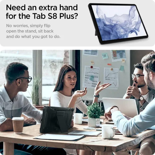 Vista 5 de Spigen Funda rígida rígida para Galaxy Tab S8+ Plus/S7+ Plus (2020), Tough Armor Pro con soporte y soporte integrado para S Pen, protección de doble