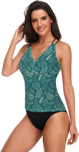 Vista 3 de Tops tankini con estampado floral para mujer, trajes de baño con cuello en V