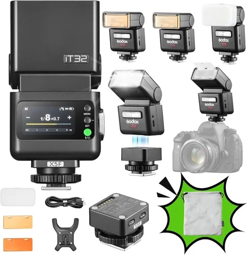 Vista 12 de GODOX iT32 TTL Flash de cámara para Canon con disparador de flash inalámbrico X5C, compatible con 5D Mark IV,5D Mark III,5D Mark II,6D Mark