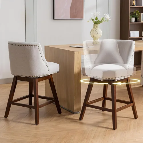 Vista 31 de cinkehome Juego de 2 taburetes de bar giratorios de altura de mostrador, taburetes de bar tapizados de terciopelo con respaldo, sillas de bar