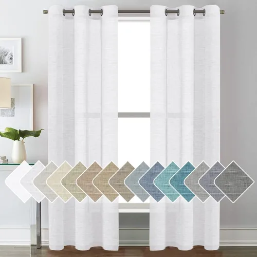Vista 122 de H.VERSAILTEX Cortinas de lino de mezcla natural para sala de estar/cortinas de lino semitransparentes reductoras de luz de 54 pulgadas de largo