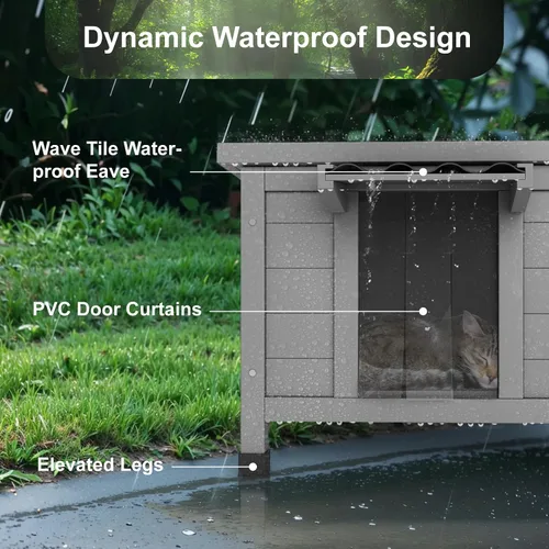 Vista 4 de TIMHAKA Casa para Gatos al Aire Libre, Refugio Aislado para Gatos Ferales de Interior Impermeable con Piso Elevado, Gran Recinto Exterior para Gatos