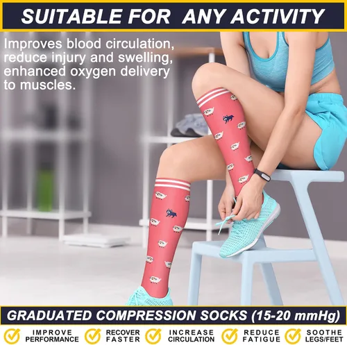 Vista 2 de Calcetines de compresión para mujeres y hombres (6 pares) 15-20 mmHg son para atletismo, correr, montar, viajar, enfermería médica, mejor apoyo