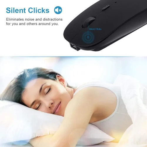 Vista 2 de SUNGI Ratón Bluetooth para laptop, MacBook, iPad, Android, PC, recargable, silencioso, inalámbrico, compatible con Windows/Linux/Tablet, negro
