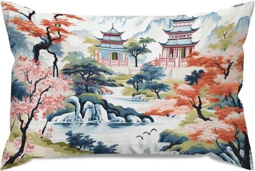Vista 69 de ArogGeld Funda de almohada blanca con flores chinoiserie, funda de almohada para sofá, diseño floral verde y blanco, funda de almohada de lino A-12