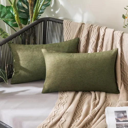 Vista 80 de MIULEE - Paquete de 2 fundas de almohada decorativas para exteriores, impermeables, sólidas, de imitación de lino, para jardín, casa de campo, Azul