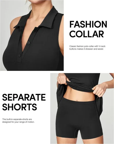 Vista 3 de IUGA Vestido de tenis para mujer, vestidos de entrenamiento de golf con pantalones cortos debajo de brasier integrado, vestido atlético con bolsillos