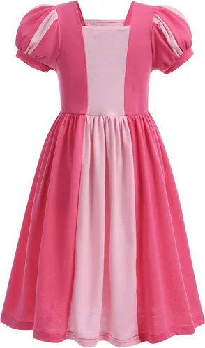 Vista 4 de IBTOM CASTLE Kids Girls Princess Puff Sleeve Dresses + Crown Movie Character Costume Halloween Cosplay Fancy Dress Up Gown