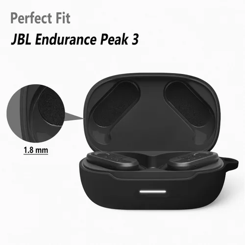 Vista 2 de Geiomoo Funda de silicona para JBL Endurance Peak 3, JBL Endurance Peak II, funda protectora con mosquetón (negro)