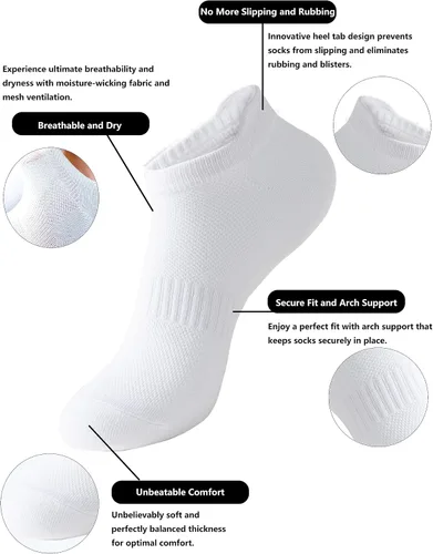 Vista 2 de Calcetines de tobillo para mujer, calcetines atléticos de corte bajo con lengüeta, 6 pares