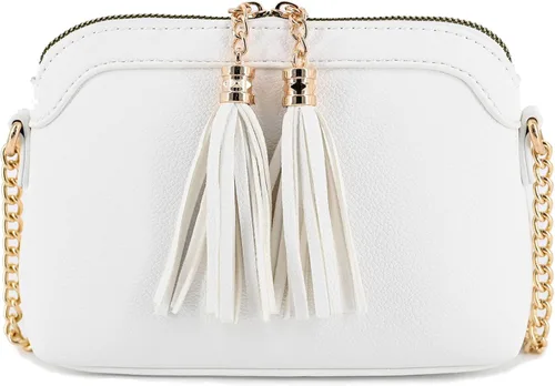 Vista 2 de Bolso cruzado pequeño con dos borlas con correa de cadena, bolso pequeño para mujer