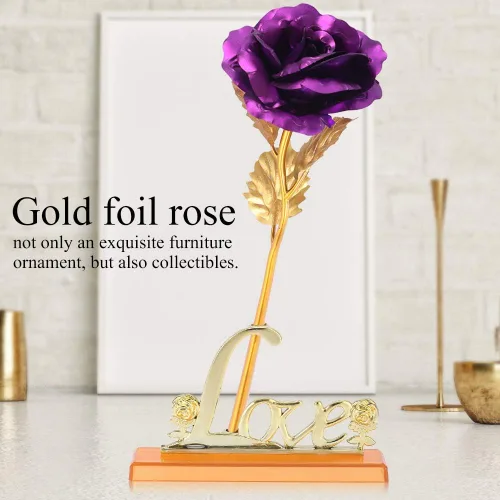 Vista 3 de Flor de lámina de oro de 24 quilates con lámina de oro artificial, regalo romántico para decoración de mesa del hogar ()