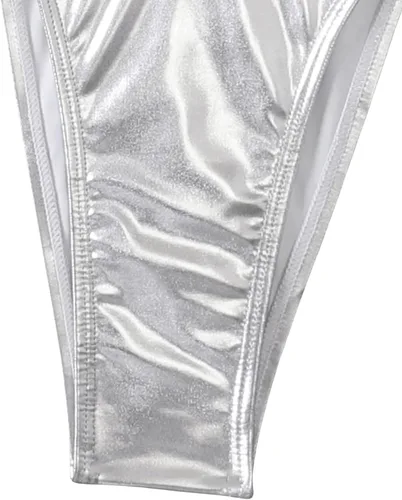 Vista 4 de SweatyRocks Traje de baño metálico de dos piezas con encaje triangular para mujer
