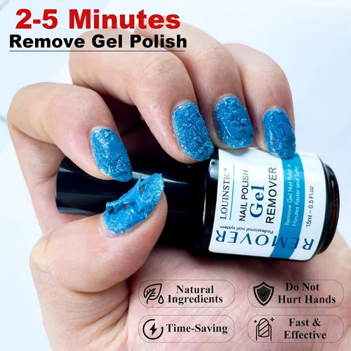 Vista 8 de LOUINSTIC Removedor de esmalte de gel – 0.5 onzas líquidas rápido, sin acetona, elimina fácilmente el esmalte de uñas de gel en 2-5 minutos, baja