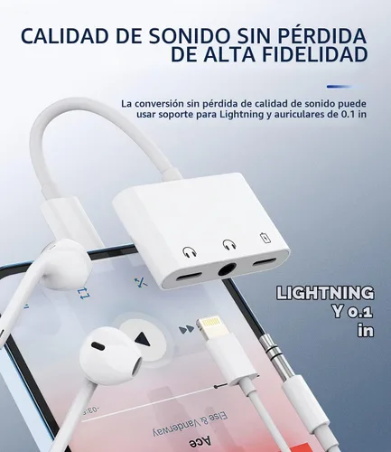 Vista 4 de Divisor auxiliar para iPhone 3 en 1 (paquete de 2) adaptador de conector de auriculares dual Lightning a conector de auriculares de 0.138 in