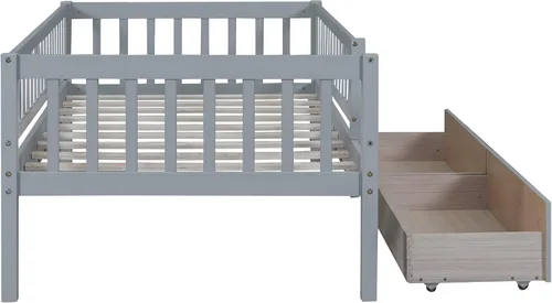 Vista 7 de Bellemave Marco de cama individual con rieles para niños, marco de cama individual con cajones para niños/niñas/adultos, color gris