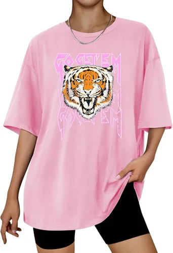 Vista 15 de Aoang Camisetas gráficas de gran tamaño para mujer, cuello redondo, manga corta, blusa