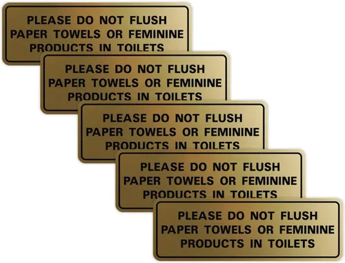 Vista 15 de All Quality Estándar Please Do Not Flush Toallas de papel o productos femeninos en inodoros puerta o pared Letrero Negro - Pequeño (1 paquete)