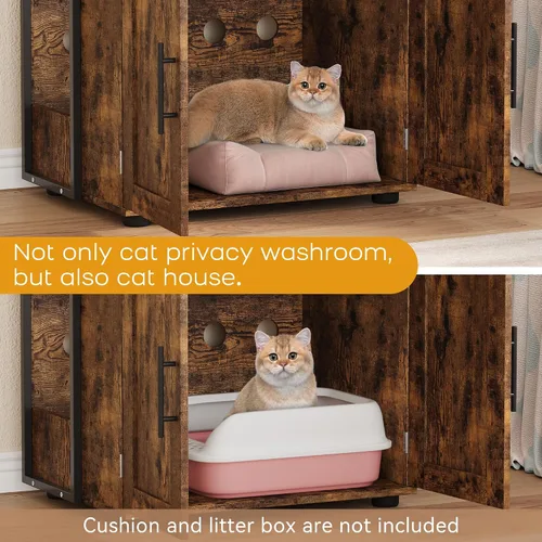 Vista 13 de GAOMON Caja de arena para gatos con almacenamiento de estantes, muebles ocultos 2 en 1 para baño, gabinete interior para gatos, caja oculta