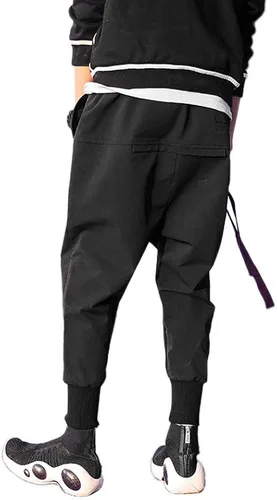 Vista 6 de RLJT JIN Pantalones de harén de cintura elástica para hombre, pantalones deportivos elásticos de hip hop con cordón, pantalones holgados de ajuste