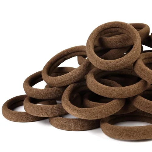 Vista 10 de 50 ligas negras para el cabello para mujer, bandas de algodón sin costuras, soportes elásticos para cola de caballo, no dañan el cabello grueso, 2