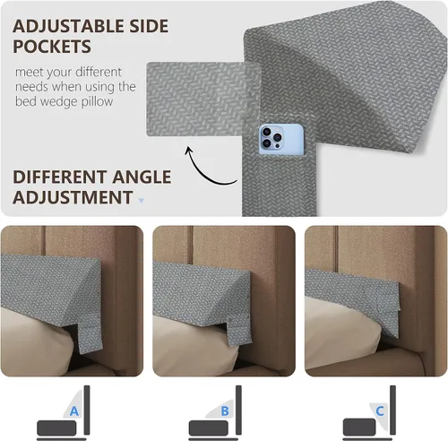 Vista 3 de Tapón de almohada de cuña para cama Queen, relleno de espacio de colchón con cuña triangular para espacio de cabecera, posición de bolsillo lateral