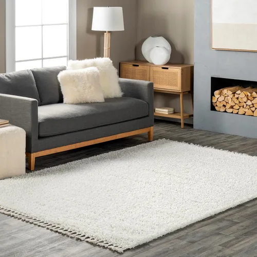 Vista 13 de NULOOM Neva Alfombra de Área Shag Moderna con Borlas, 8' Cuadrada, Beige Neva Beige
