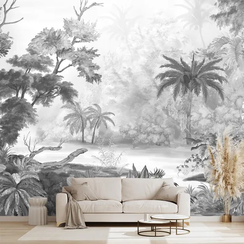 Vista 32 de Mural de hojas negras y doradas para dormitorio, papel tapiz botánico tropical, decoración de plantas, sala de estar, fondo de televisión, mural