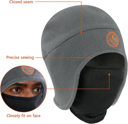 Vista 3 de BASSDASH Gorro de forro polar suave 2 en 1 con máscara de esquí, orejera, pesca en hielo, gorro de caza para hombres y mujeres, clima frío invierno