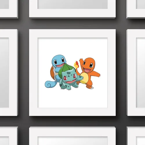 Vista 3 de Gallery Pops Pokemon - Bulbasaur, Charmander, Squirtle - Arte de pared con marco blanco, 12 x 12 pulgadas Versión enmarcada en blanco