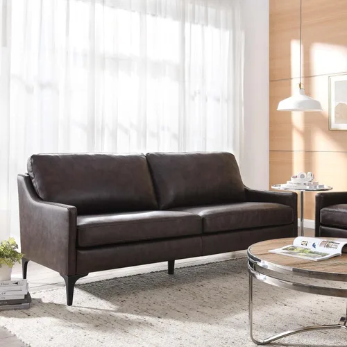 Vista 2 de Modway Sofá Corland de cuero y metal de estilo moderno en acabado marrón