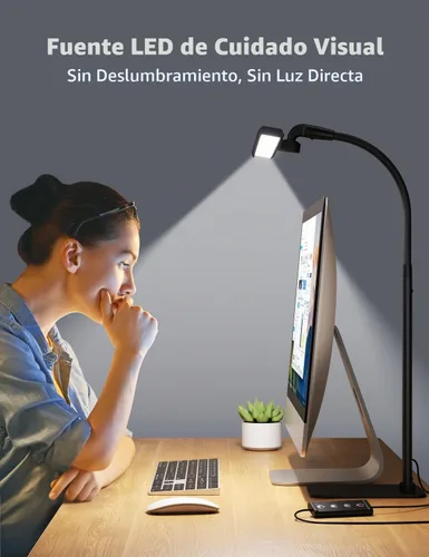 Vista 3 de Kary - Lámpara LED de escritorio, luz flexible de cuello de cisne con base y temporizador Negro
