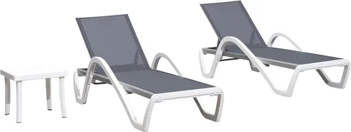 Vista 48 de PURPLE LEAF Juego de 3 tumbonas para patio con brazo y mesa, plástico Caqui