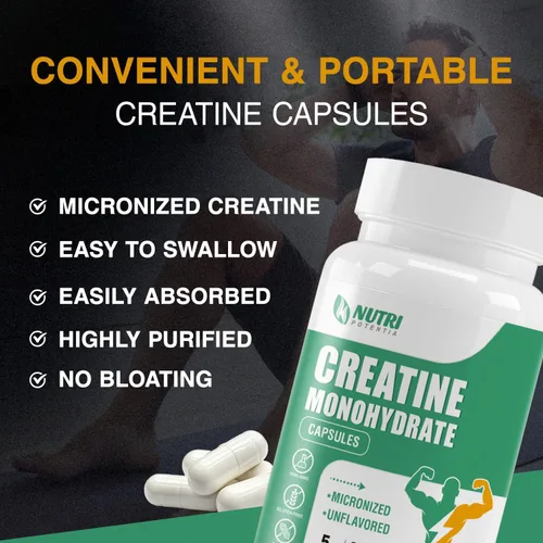 Vista 4 de Cápsulas de monohidrato de creatina, píldoras de creatina pura micronizadas para mejorar el entrenamiento y el crecimiento muscular para hombres