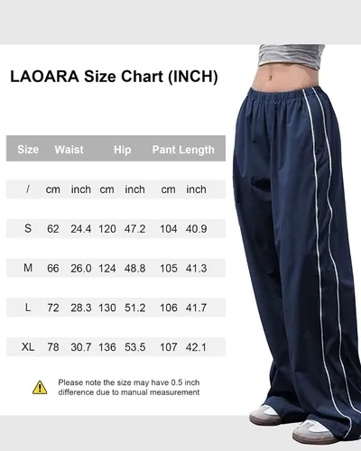 Vista 2 de LAOARA Pantalones deportivos holgados Y2K para mujer, cintura elástica, pierna ancha, paracaídas, pantalones deportivos para correr