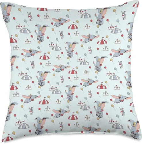 Vista 5 de Disney Almohada clásica de Dumbo Circus con estampado de elefante, 16 x 16 pulgadas, multicolor