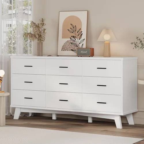 Vista 9 de Xixini Cómoda para dormitorio, cómoda moderna de 6 cajones con base resistente en forma de X, organizador de almacenamiento de ropa doble de madera
