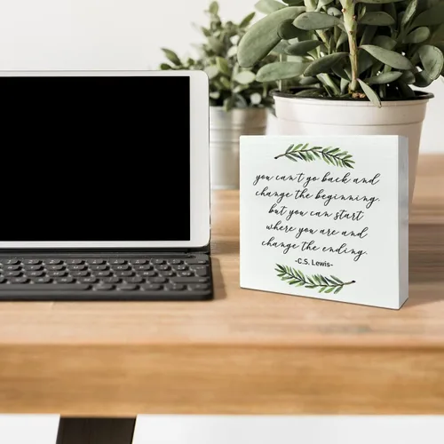 Vista 3 de Decoración de escritorio con citas inspiradoras, letrero de caja de madera B