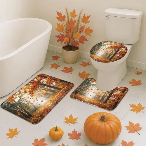 Vista 6 de ArtSocket Juegos de baño de otoño con cortina de ducha y alfombras, arce