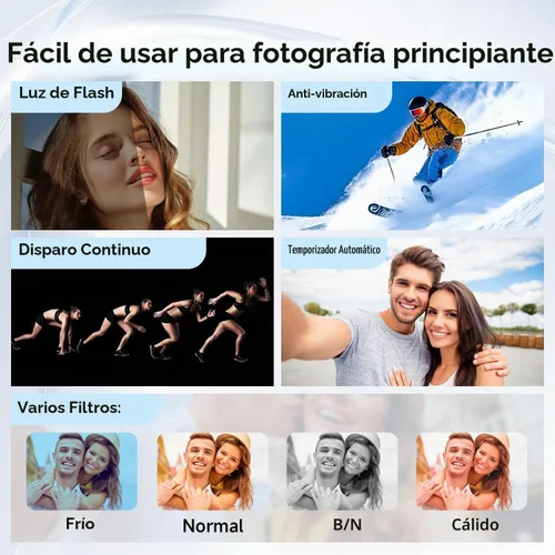 Vista 5 de Cámara digital 4K para fotografía, cámara de video vlogging de 64MP para YouTube con pantalla giratoria de 3'' 180°, tarjeta Micro SD de 64GB, zoom