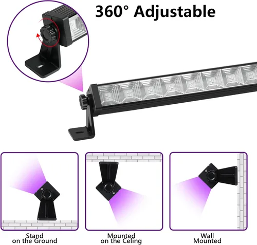 Vista 6 de Barra de luz LED negra de 48 W con control remoto e interruptor, barras de luz negra con enchufe y cable de 6.5 pies, luz negra para fiesta